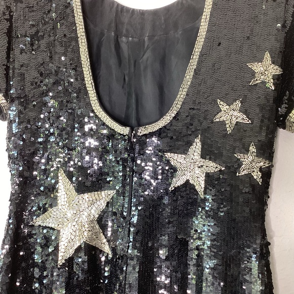 Vintage Dress Sequin Stars Party Black Silver 8 - Picture 7 of 11